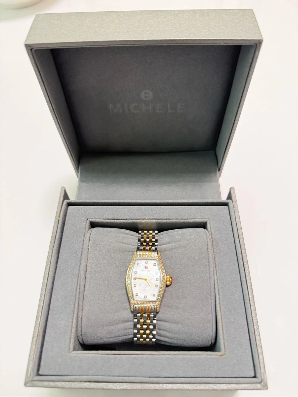 Michele Two-Tone Gold and Silver Mother-of-Pearl Diamond Accent Women's Watch